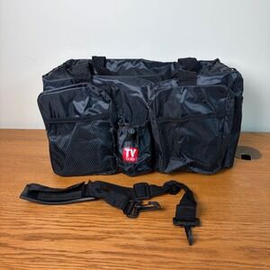 TV Guide Black Nylon Utility Duffle Bag Multi Pocket Shoulder Strap Vintage